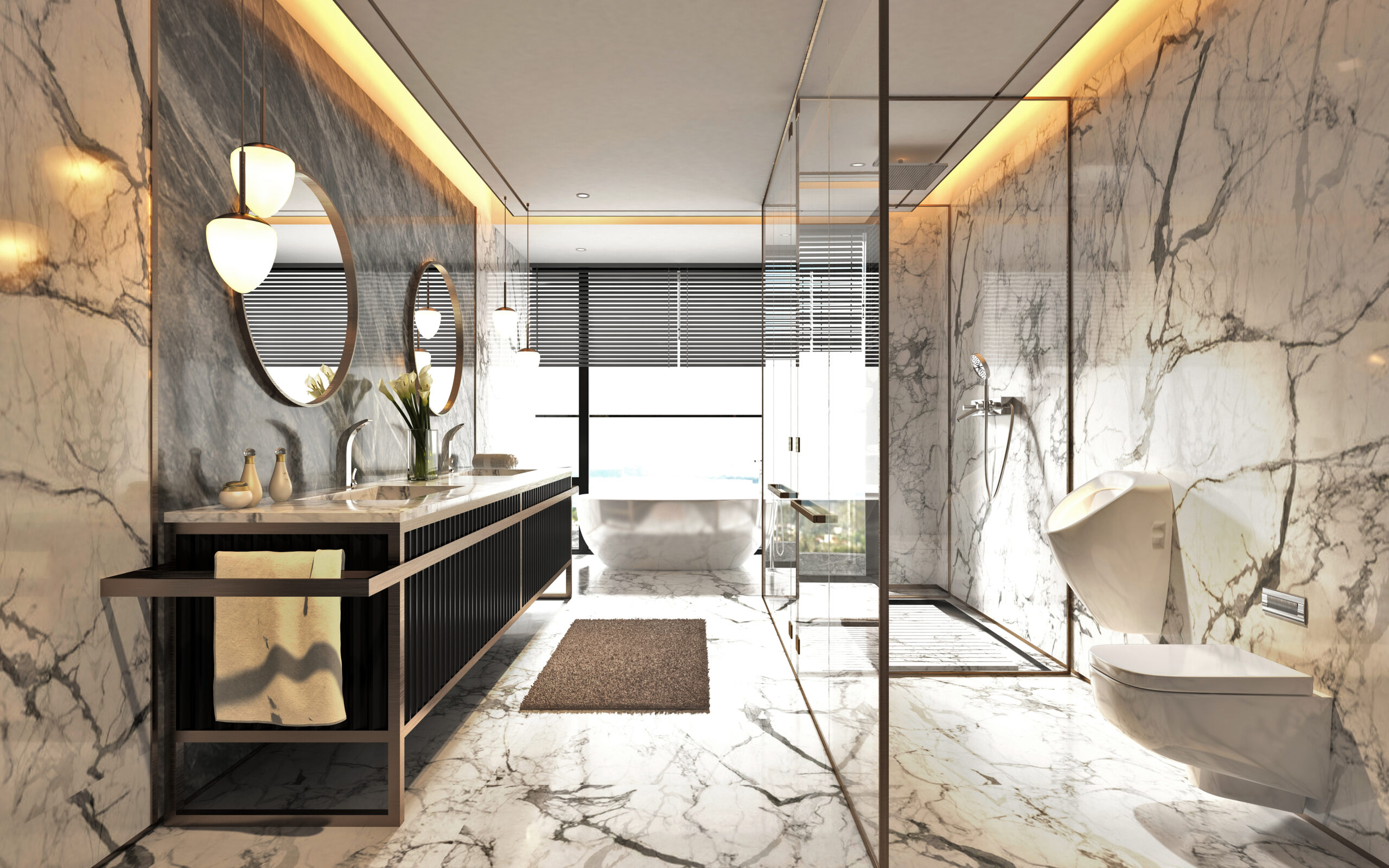 3d render. Luxury bathroom interior.
